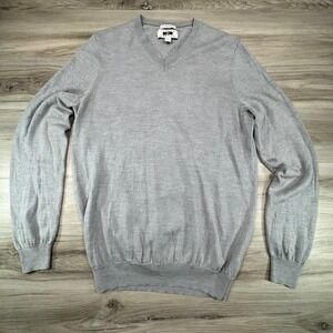 Joseph Abboud Mens Grey V Neck Extra Fine‎ Merino Wool Sweater Size M